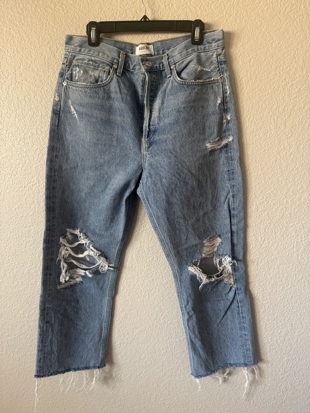 Agolde Distressed Light Blue Straight Leg Jeans